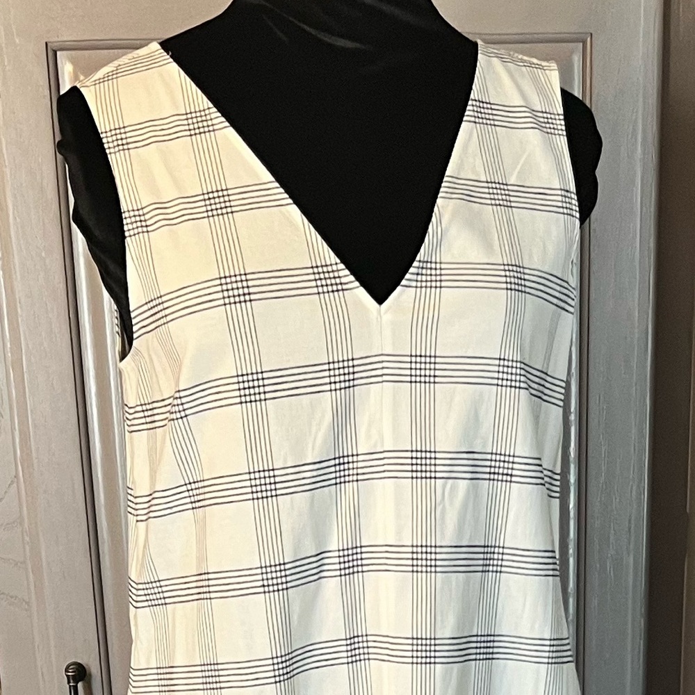 Theory Linen Midi Dress in Ivory and Black Plaid - Picture 3 of 5